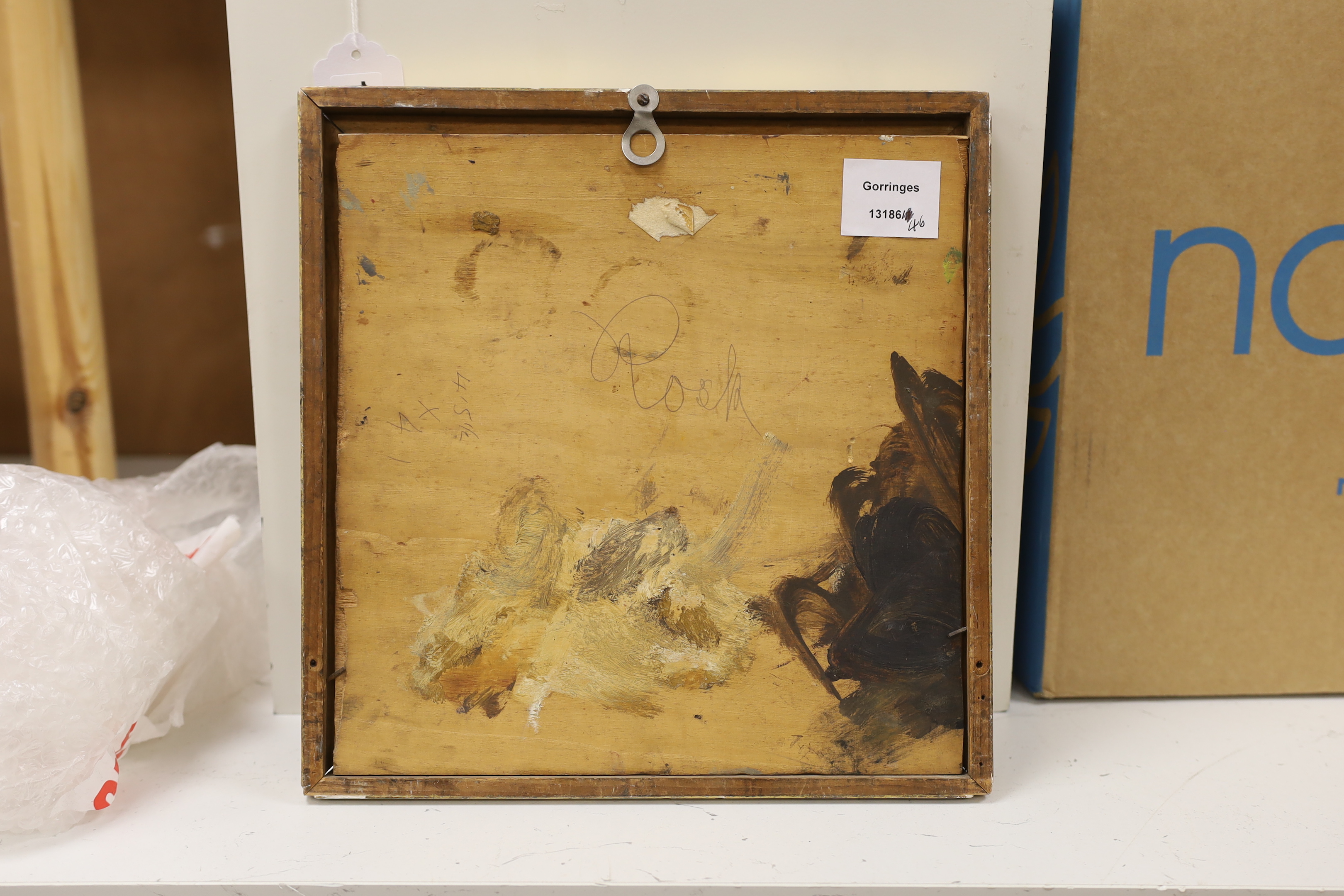 20th century School, oil on board, Portrait of a young girl, unsigned, 25 x 24cm